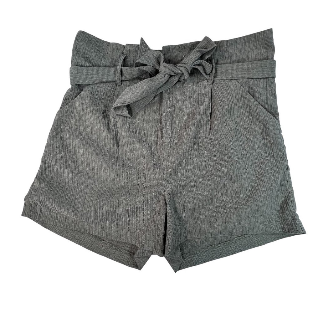 Promesa Sage Green Paperbag Waist Belted Shorts Crinkle Texture Size M
